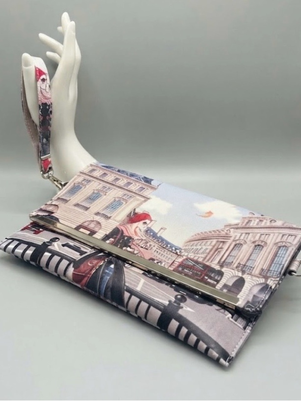 Cityscape Print Fold-Over Wristlet Clutch in Multi-Color
